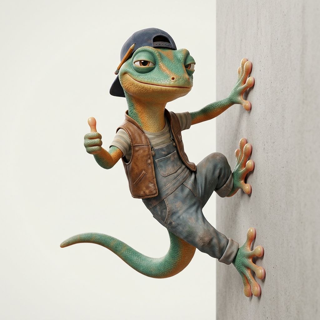 Pegote en 3D pegado a la pared, con gorra, lápiz y chaleco